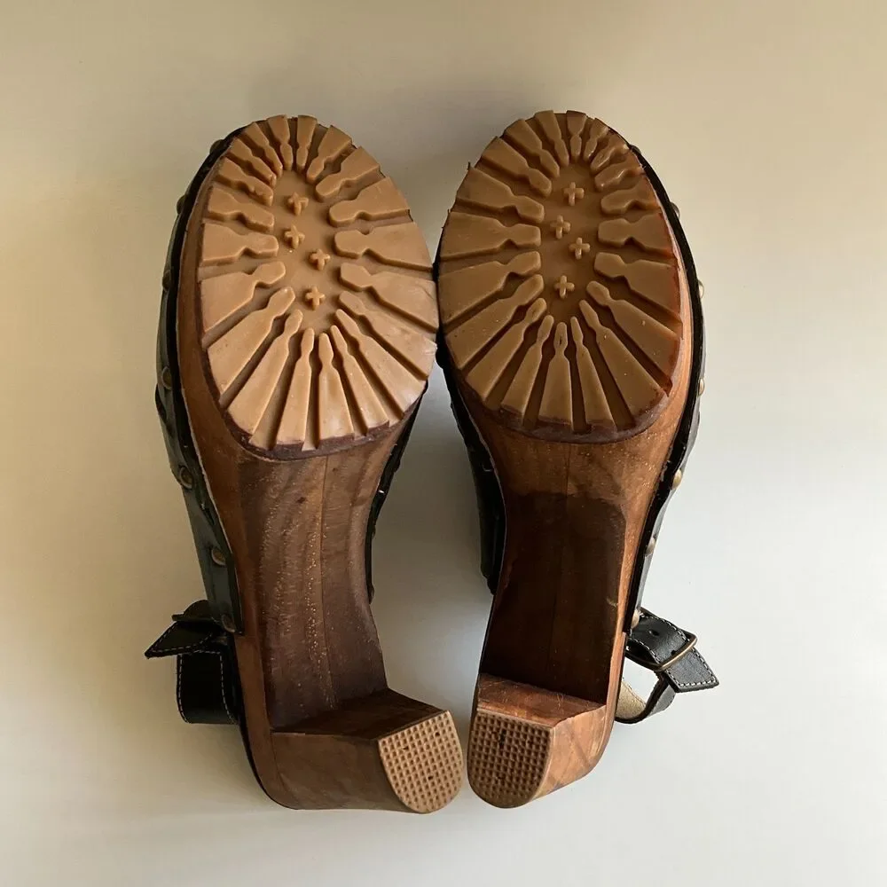 Bed Stu Cobbler Magnet Leather Oxford Slingback Wood Clogs 9